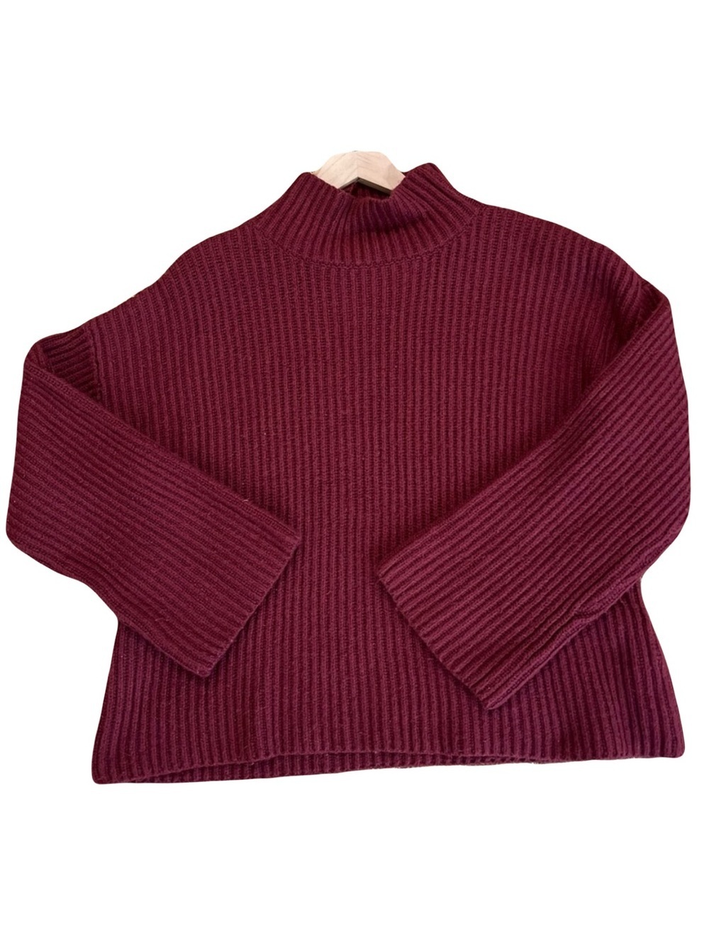 Sweet Baby Jamie Burgundy Ribbed Mock Neck Sweater Oversized Chunky Knit Cozy
